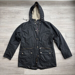 Barbour Women's Waxed Cotton Parka Jacket Sherpa Hood Black US 10